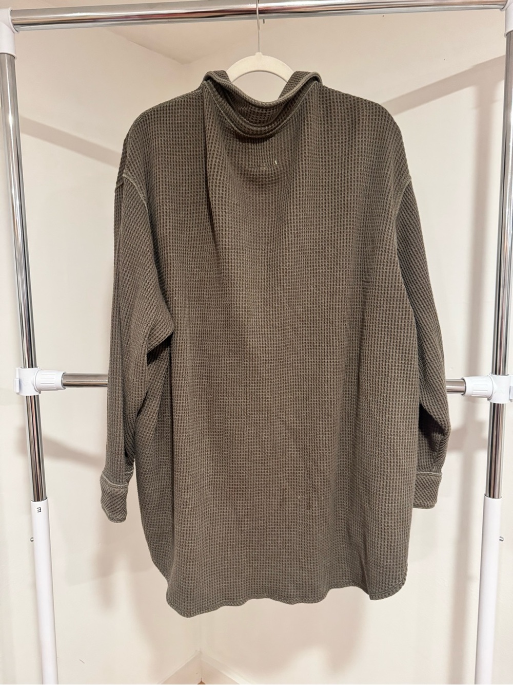 aerie Olive Waffle Knit Shirt Jacket - Picture 2 of 3